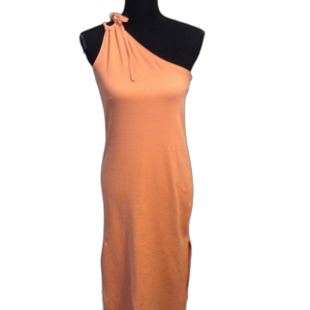 New NWT Peach Large Ribbed Maxi Dress One Shoulder Womens L